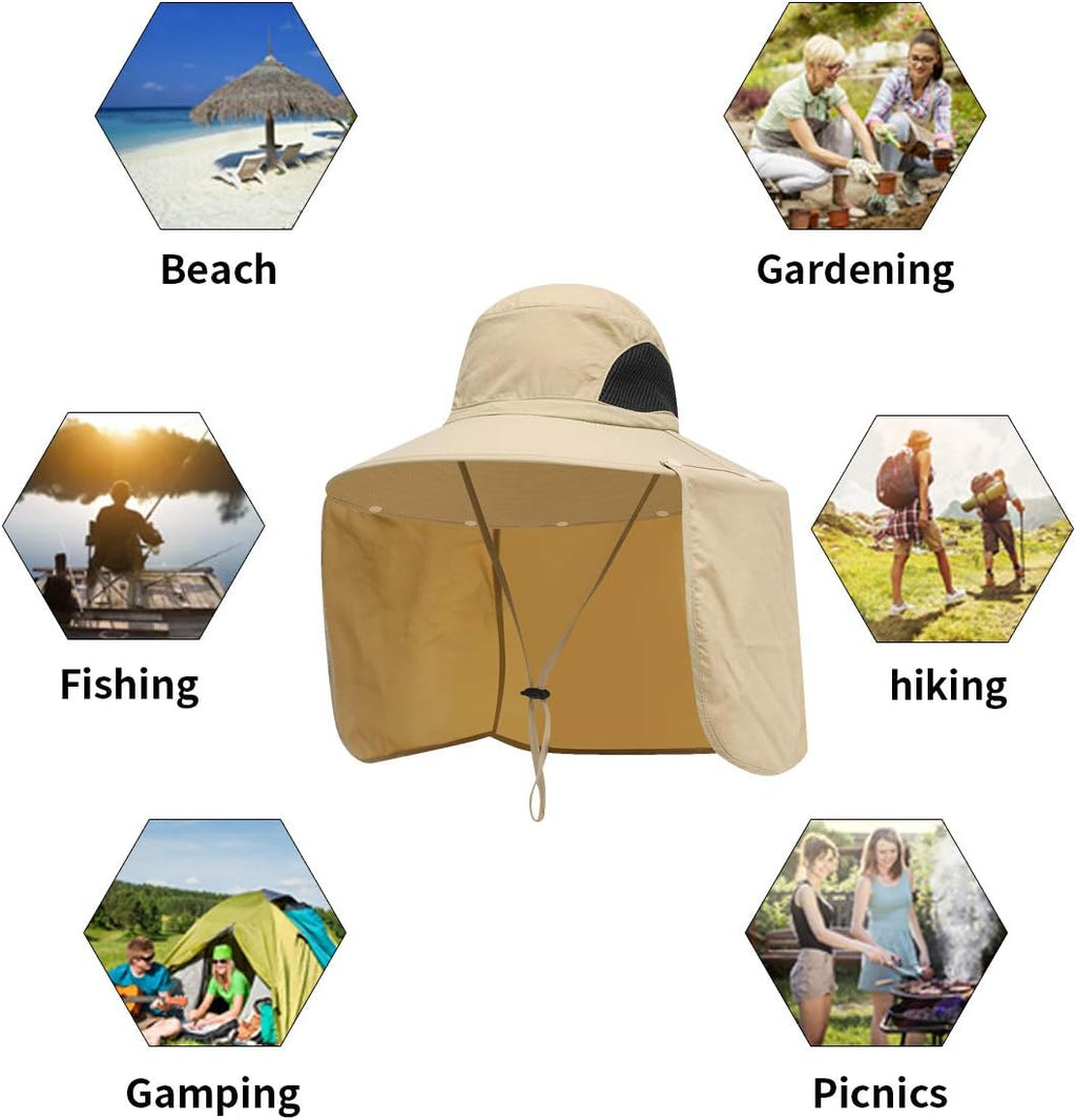 Sun Blocker Hats Outdoor Sun Protection Fishing Cap with Neck Flap Large Brim Outdoor Hat