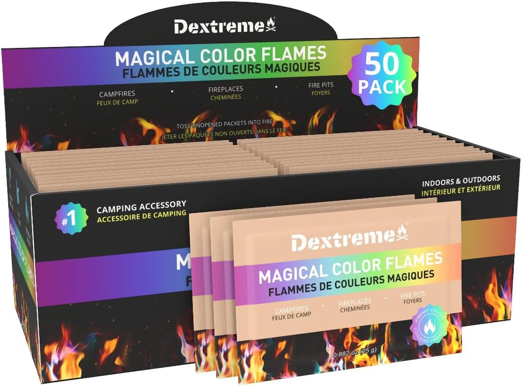 Dextreme Fire Color Changing Packets - Fire Color Packets, Color Changer for Campfires, Fire Pits, and Fireplaces, Longer Lasting Burn Time, Safe and Non-Toxic (25 Pack)