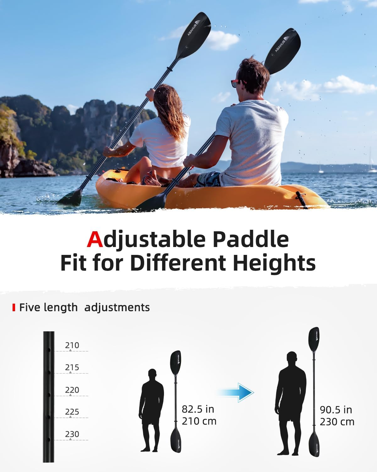 Abahub 210-230cm/230-250cm Adjustable Kayak Paddle for Kayak,Boating