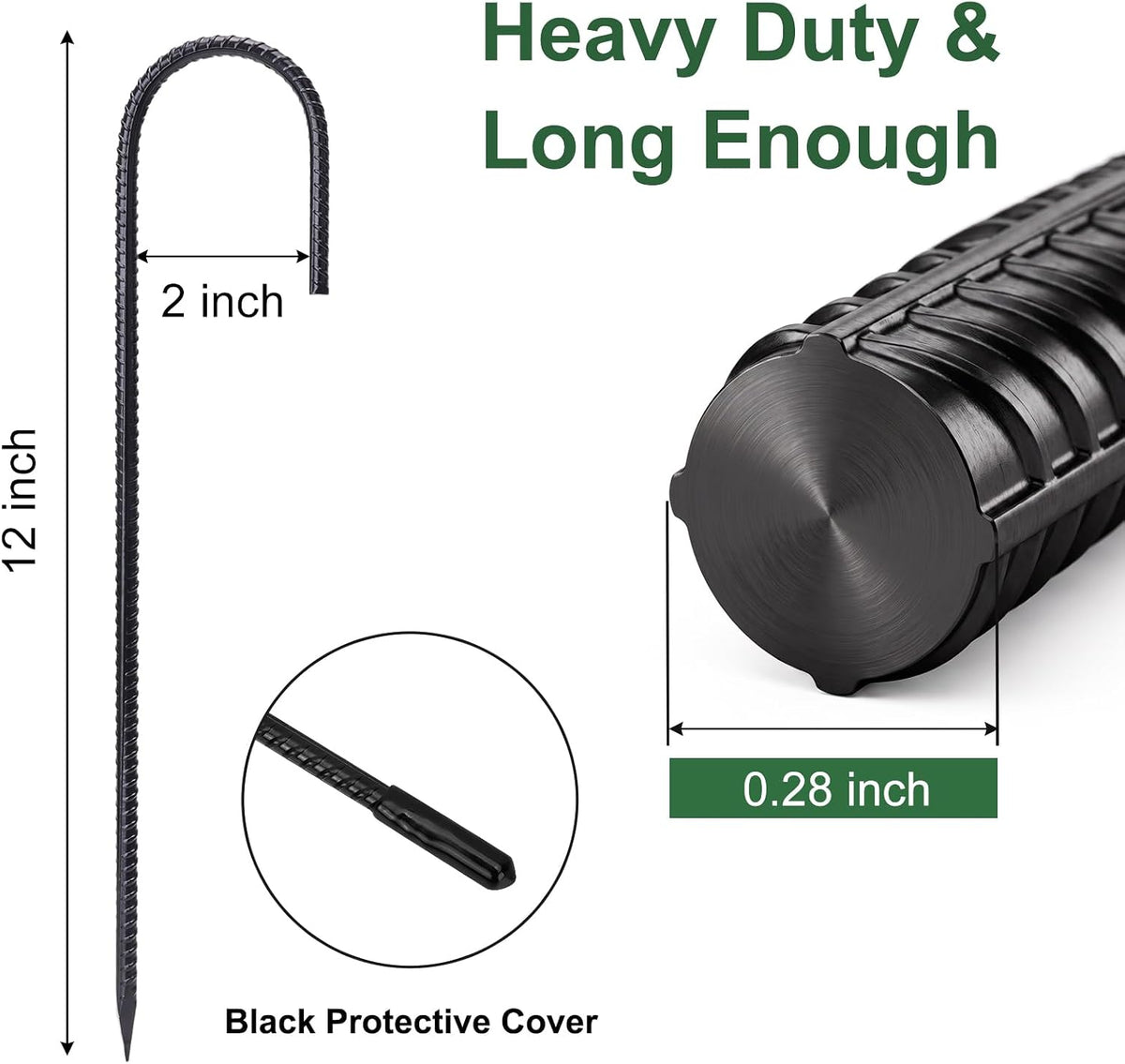 CEWOR 16 Pack Rebar Stakes, 12 Inch J Hook Tent Stakes Heavy Duty