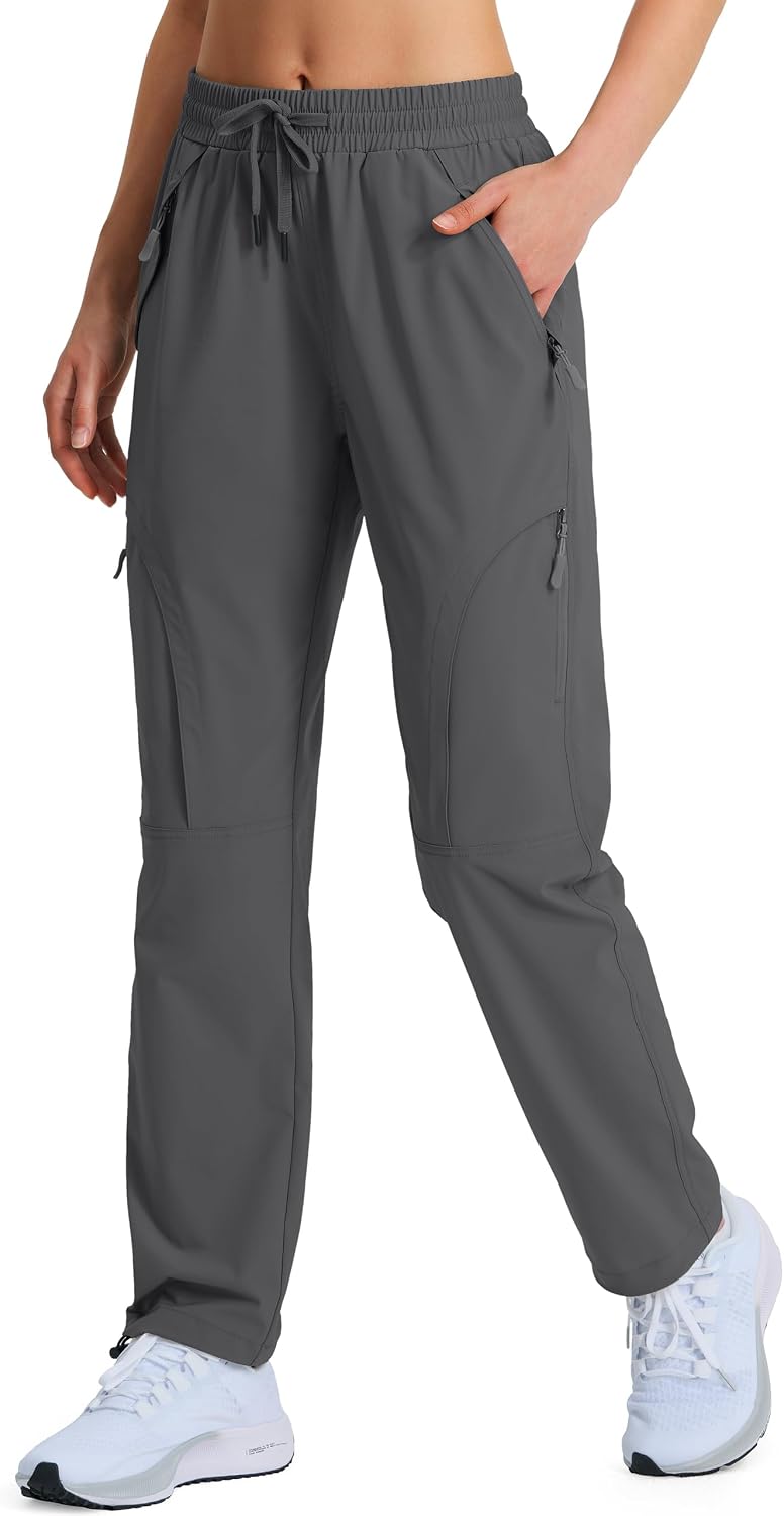 Hugut Women's Lightweight Hiking Cargo Safari Pants with Zipper Pockets