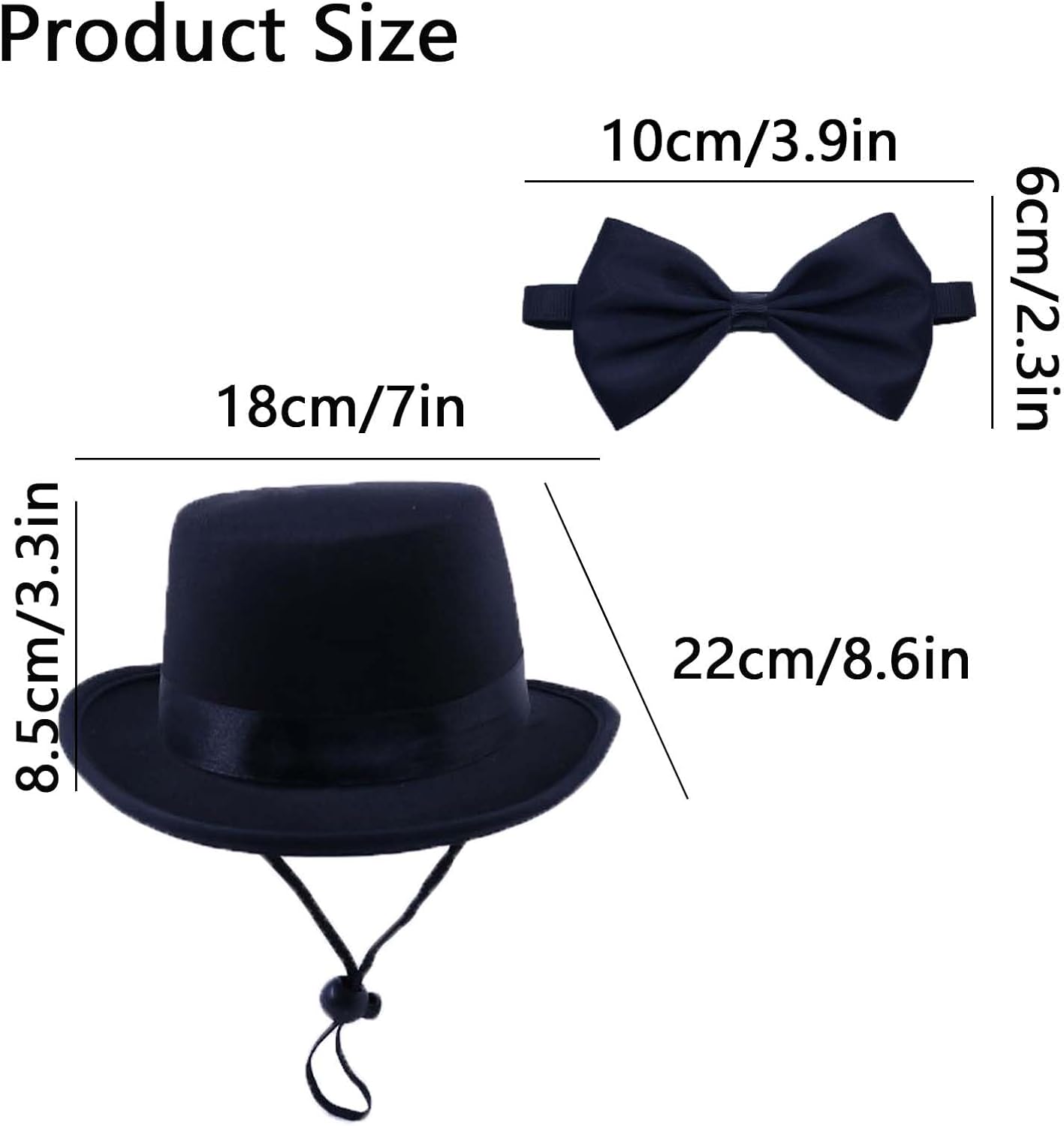 Qiansail 2Pcs Pet Formal Accessories Set Wedding Dog Top Hat with Bowtie Cat Tuxedo Necktie Costumes for Halloween Birthday Party, Polyester, Black