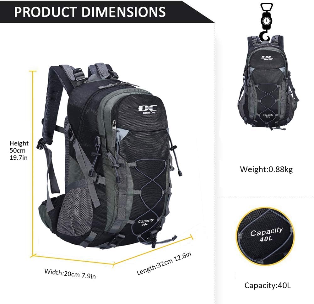 Diamond Candy 40L Hiking Backpack Waterproof Daypack for Men and Women