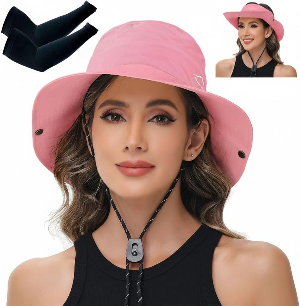 Sun Hats for Women Bucket Hat UV Protection Fishing Hat Wide Brim Safari Hats 2 in 1 Zip-Off Sun Visor Hats UPF 50+