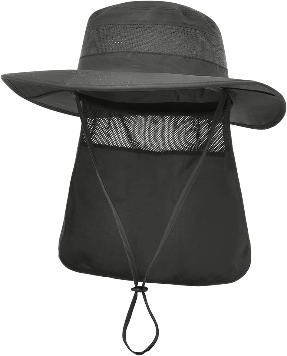 Men&Women Foldable Outdoor Sun Hat with Packable Neck Flap, UV Sun Protection Wide Brim Safari Cap
