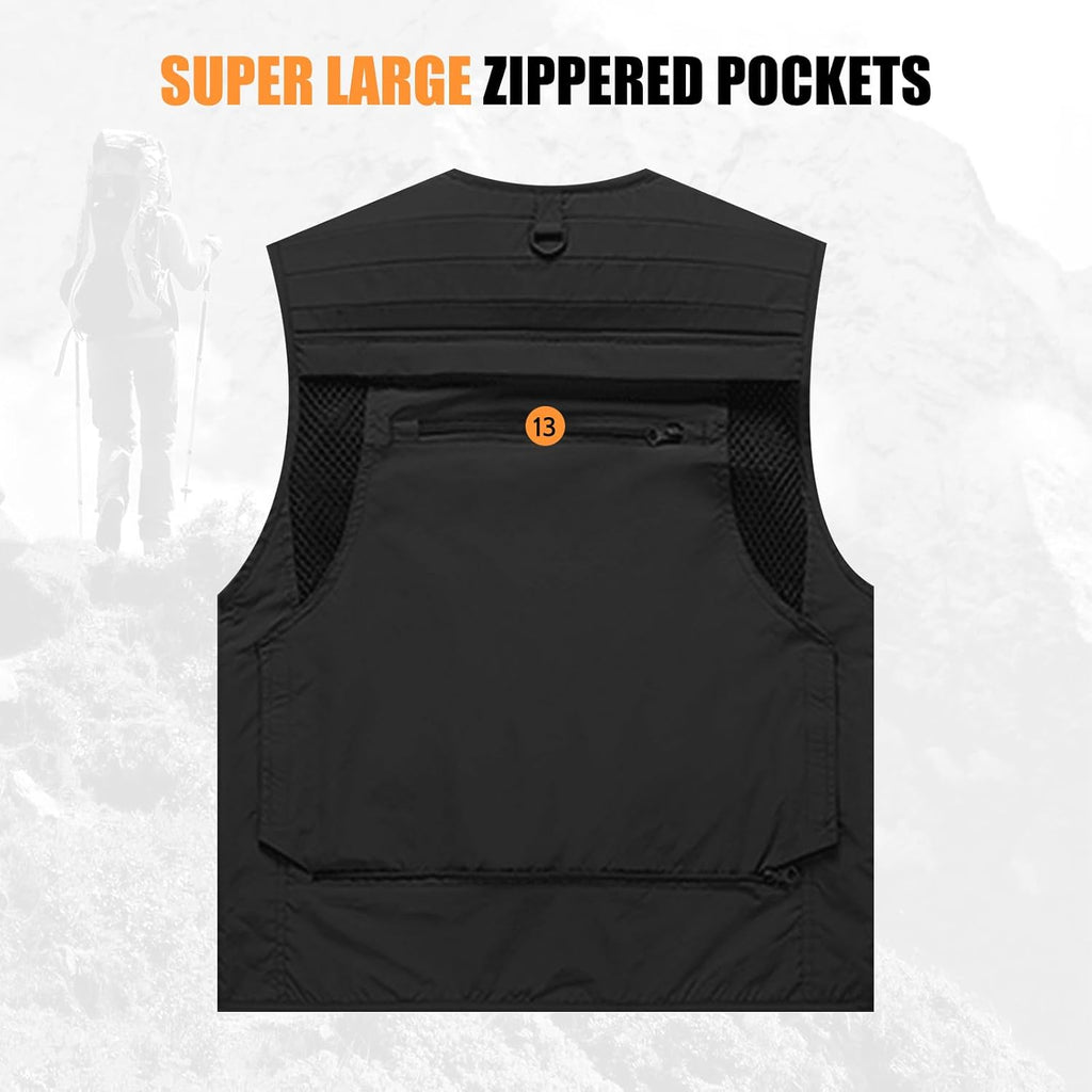 AOTORR Mens Outdoor Work Safari Cargo Photo Travel Fishing Vests for Men with Multi-pockets