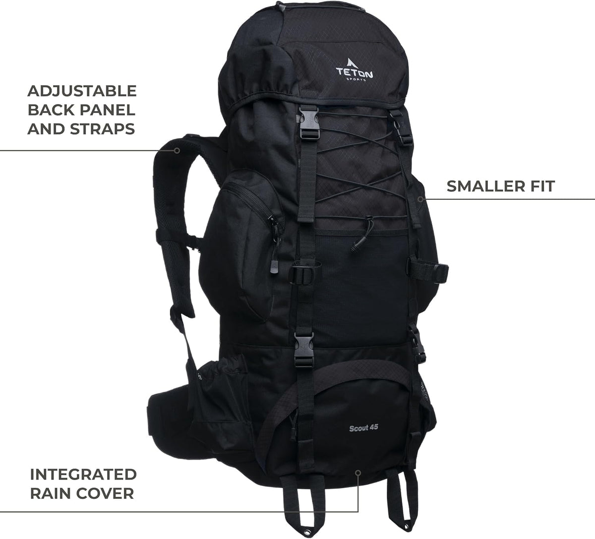 Teton 55L Scout Internal Frame Backpack for Hiking, Camping, Backpacking, Rain Cover Included, Pacific