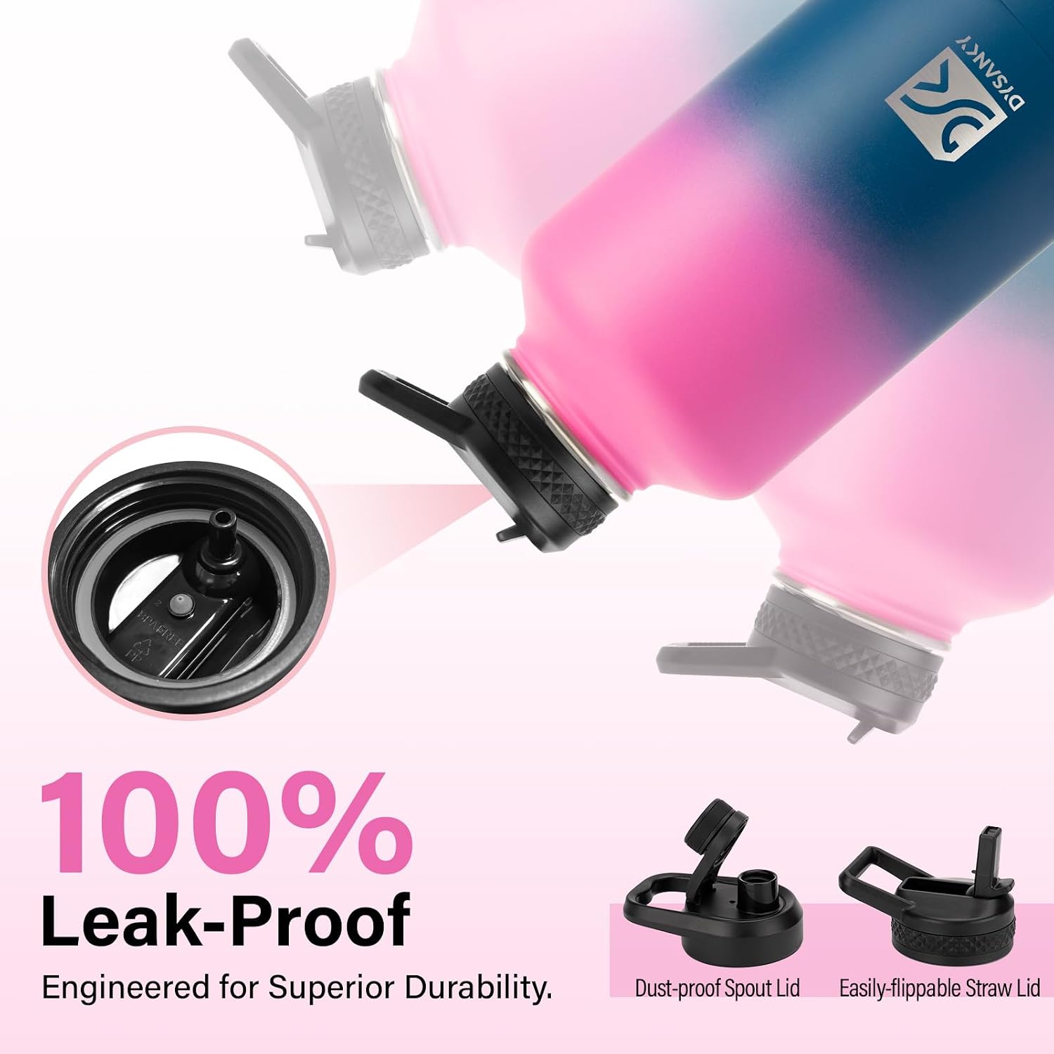 DYSANKY Insulated Water Bottle w/Straw Lid & Portable Carrier Bag, 64oz