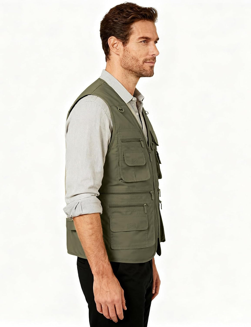 Flygo Men's Fishing Vest Utility Lightweight Outdoor Travel Safari Photo Cargo Vest with 16 Pockets