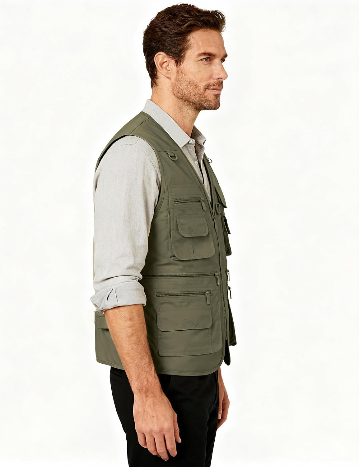 Flygo Men's Fishing Vest Utility Lightweight Outdoor Travel Safari Photo Cargo Vest with 16 Pockets