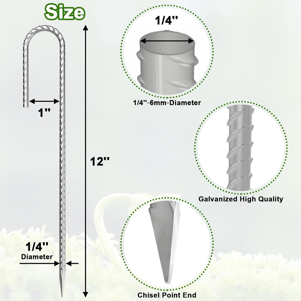 VVOKGO Rebar-Stakes-12-Inch J Hook Galvanized Garden Tent Stakes Heavy Duty