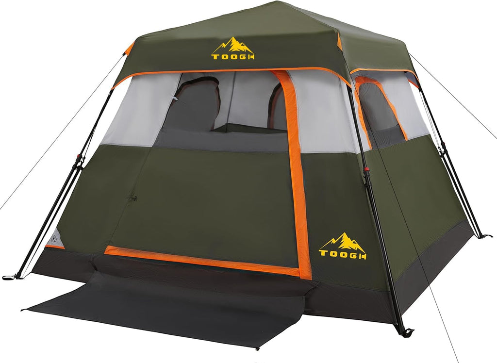 3/4 Person Camping Tent with 1 Door, 4 Windows, and Upgraded Ventilation– Instant Setup, Waterproof, 8'x 8'x 67''Oxford Fabric Floor Pop Up in 60 Seconds Includes Rainfly and Backpack