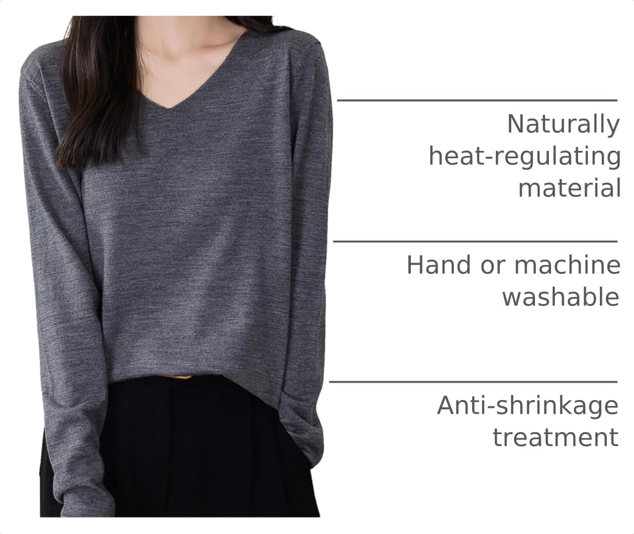 Chanyarn Women's 100% Merino Wool Base Layer Shirt Tops V Neck Long Sleeve Travel Hiking Tee T Shirt Pullover Sweater