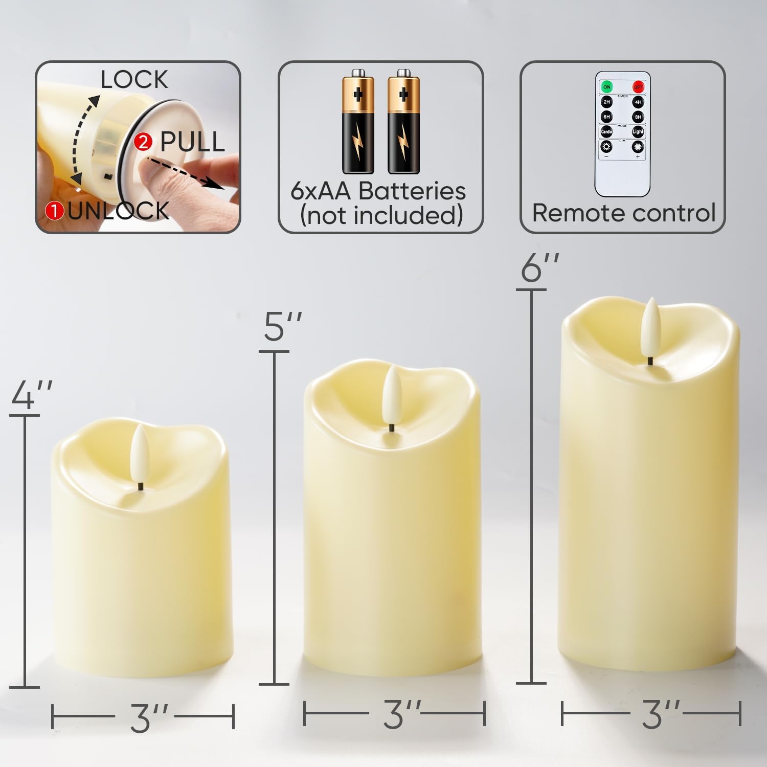 Homemory Outdoor Waterproof Flameless Candles, LED Candle with Remote, 3Pcs