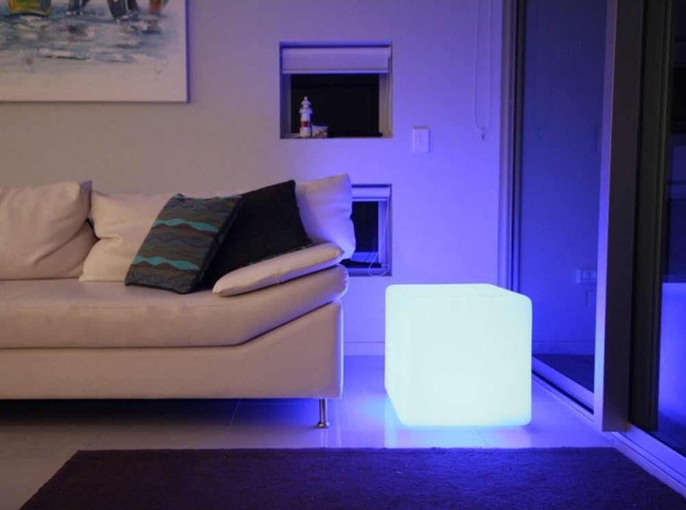 Mr.Go 14-Inch Color Changing LED Cube Light Stool, Glow Cube Seat for Kids