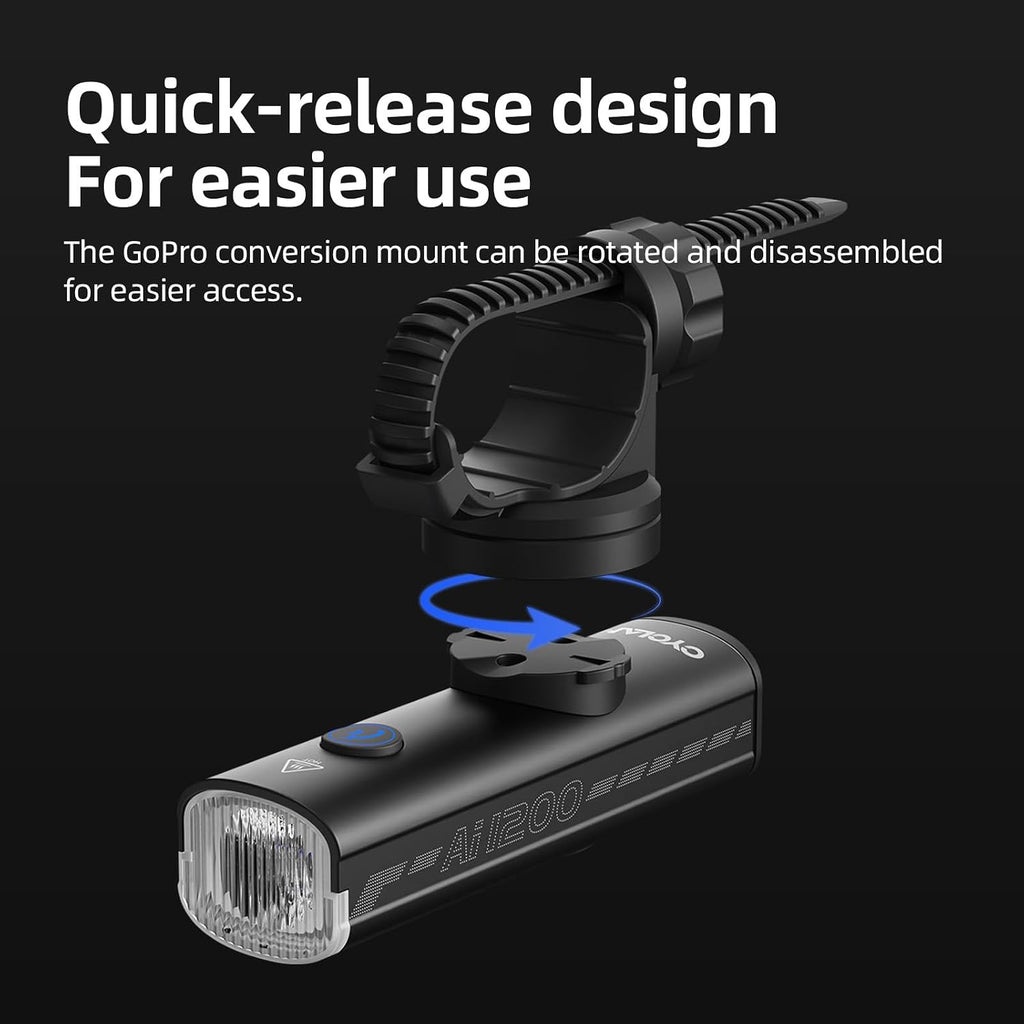Bike Lights for Night Riding 1200 Lumen Compatible with Garmin/GoPro Mount Bright Bike Headlight 2500mAh Rechargeable Waterproof Aluminum Alloy Anti-Dazzling Bike Front Light for Commuter Cyclists