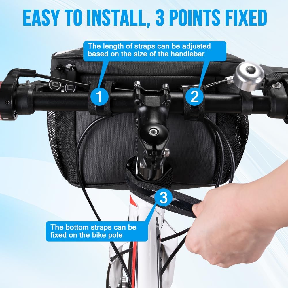 WOTOW Bike Handlebar Insulated Bag, Front Phone Touchscreen Bicycle Cooler
