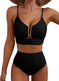 Herseas Women High Waisted U Wired Texured 2 Piece Bikini Sets