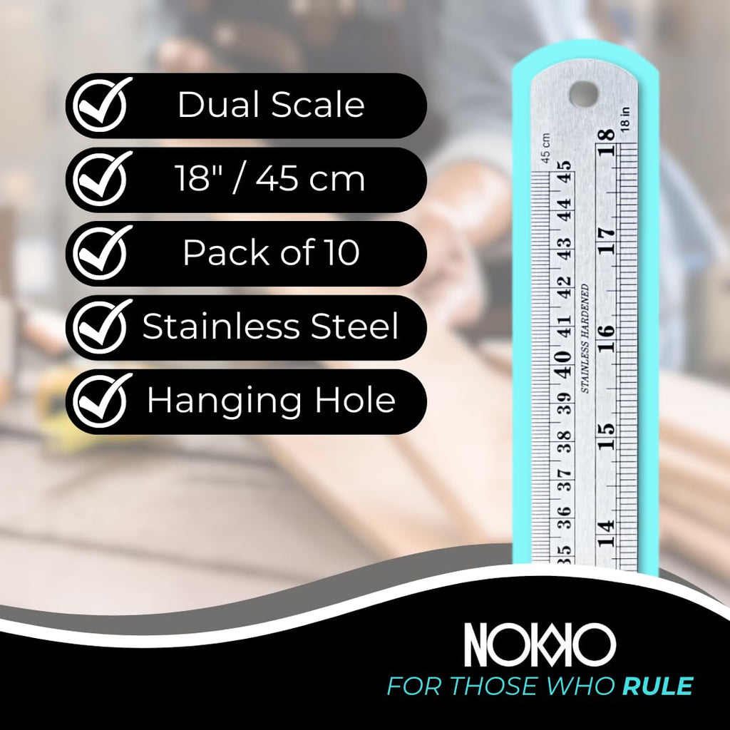 Metal Ruler 18 Inch, Stainless Steel Ruler, Straight Edge, Pack of 10