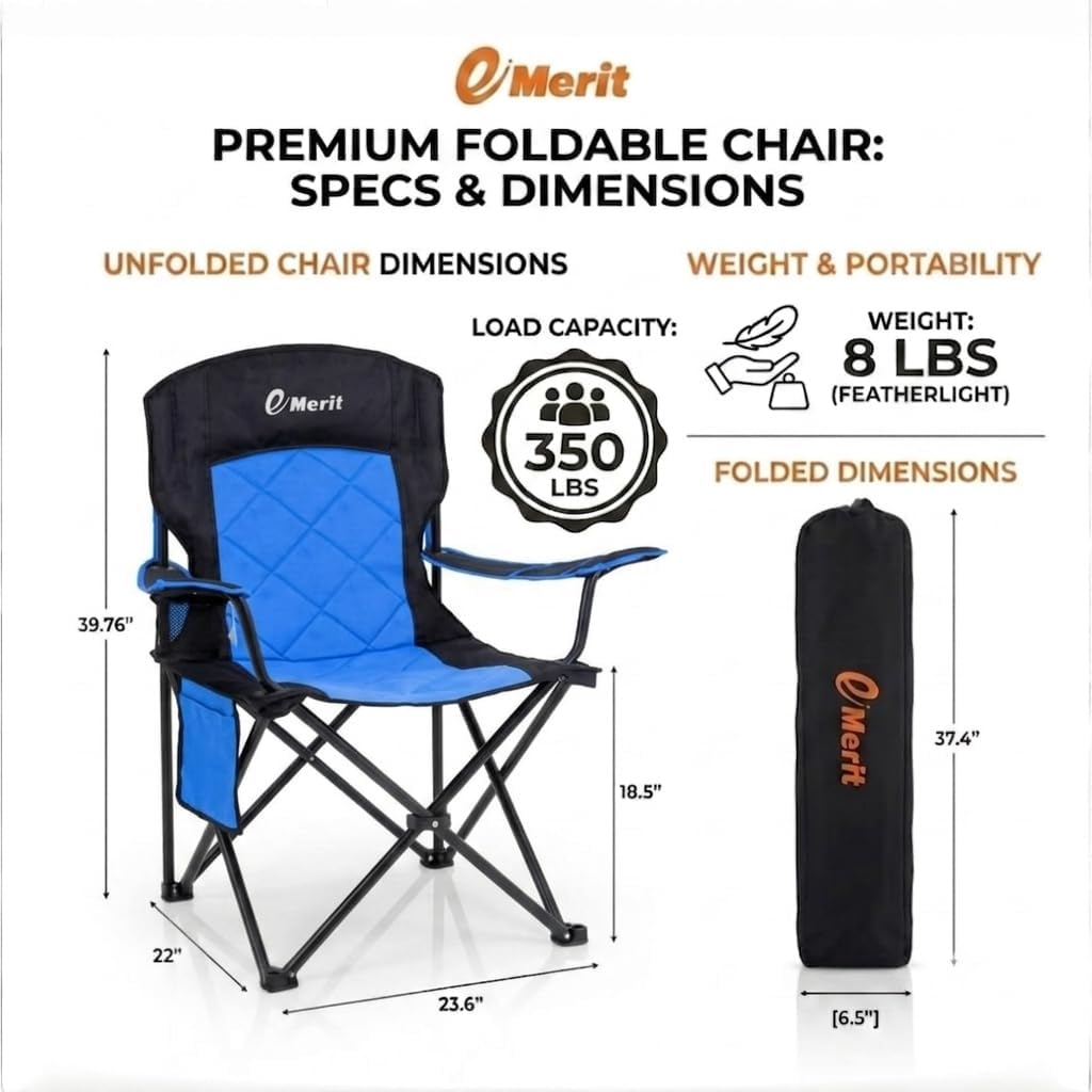 EMERIT 2-Pack Folding Camping Chair, Diamond-Quilted & Adjustable Armrest