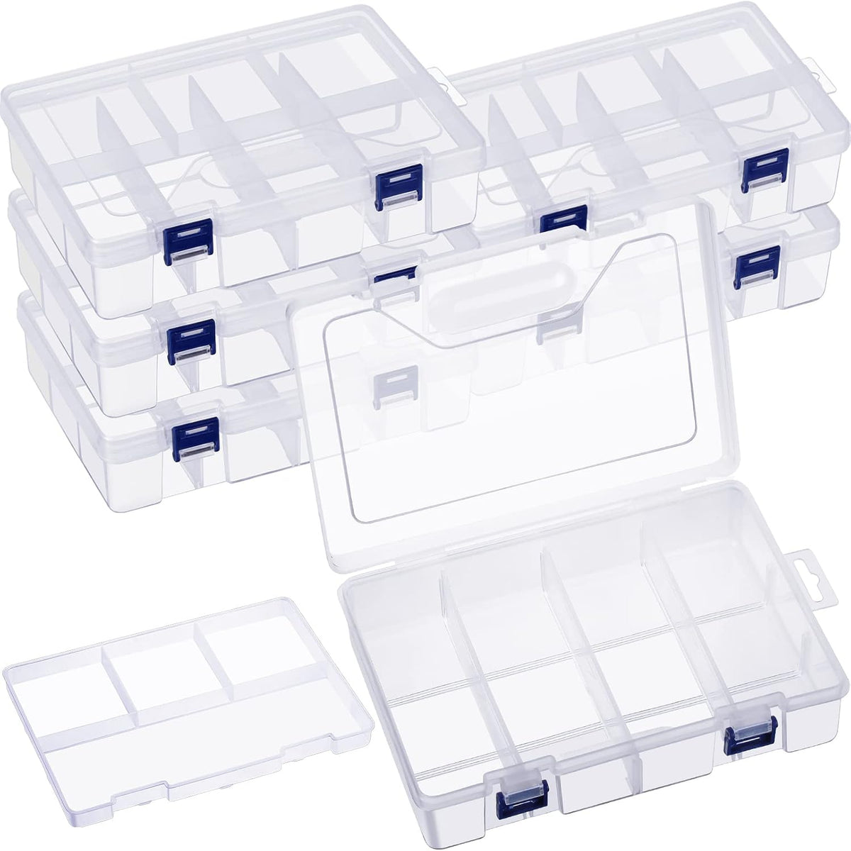 Honoson 6 Pack Fishing Tackle Box Organizer, Clear Waterproof Movable Tray
