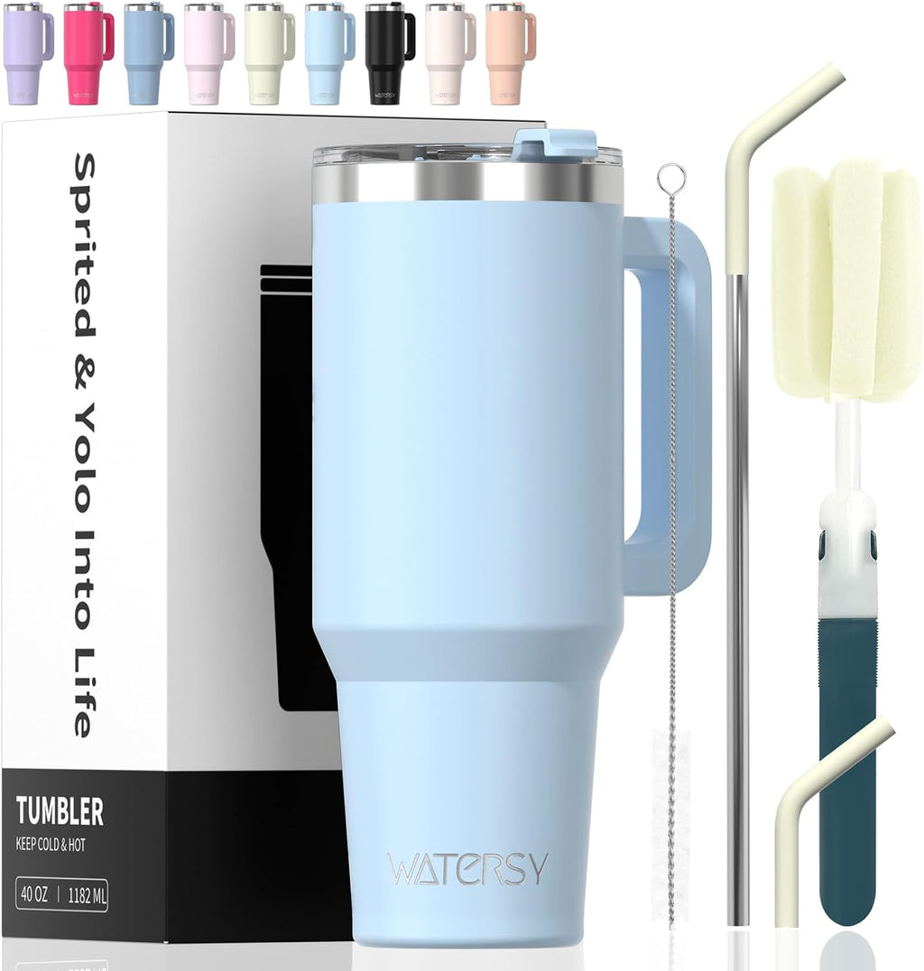 40 oz Shiny Tumbler with Handle and Straw,Stainless Steel Tumbler with Lid and Straw,Insulated Travel Mug(Cold for 34 Hours),Water Bottle for Iced Tea,Coffee (Black)