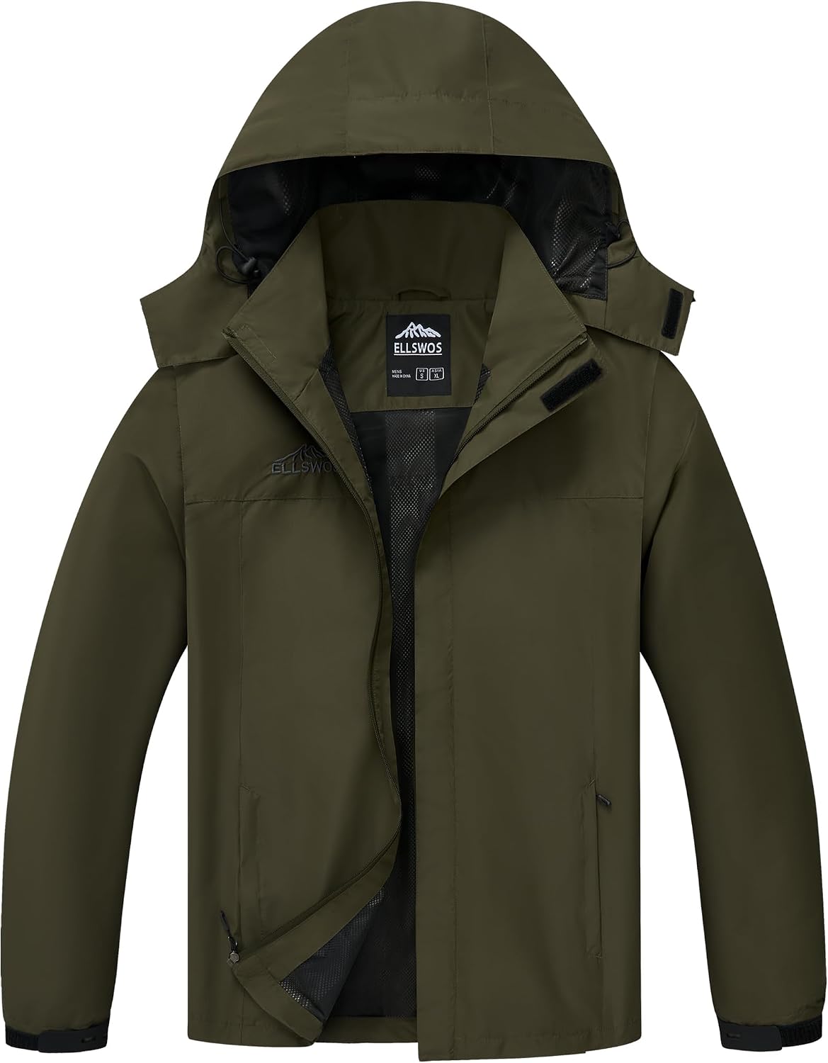 ELLSWOS Men's Lightweight Waterproof Rain Jacket with Detachable Hood