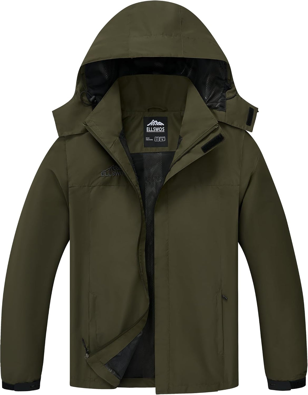 ELLSWOS Men's Lightweight Waterproof Rain Jacket with Detachable Hood