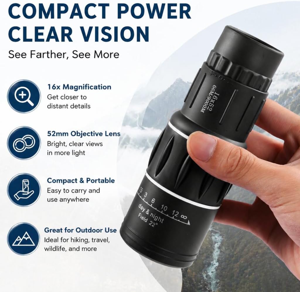 16x52 Monoculars Telescope Waterproof, Monocular for Adults Hiking Camping