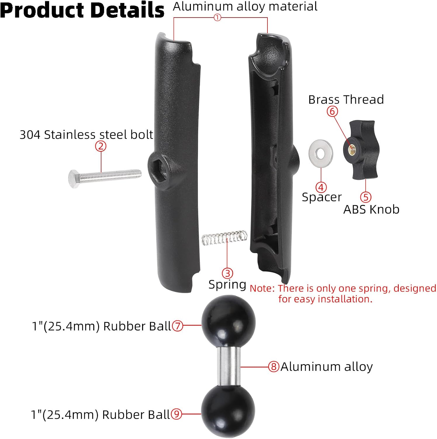 Double Socket Arm with 1" Double Ball Adapter Compatible with RAM B Size Mounts, 360° Rotation Extension Rod for Phone Holder, Tablet Mount, for Bike, Motorcycle, Truck (7.48" Long Adapter)