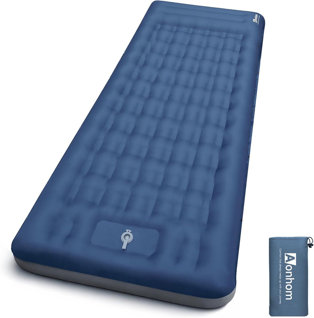 Camping Sleeping Pad, 32.7" Extra Wide, Built-in Foot Pump & Pillow