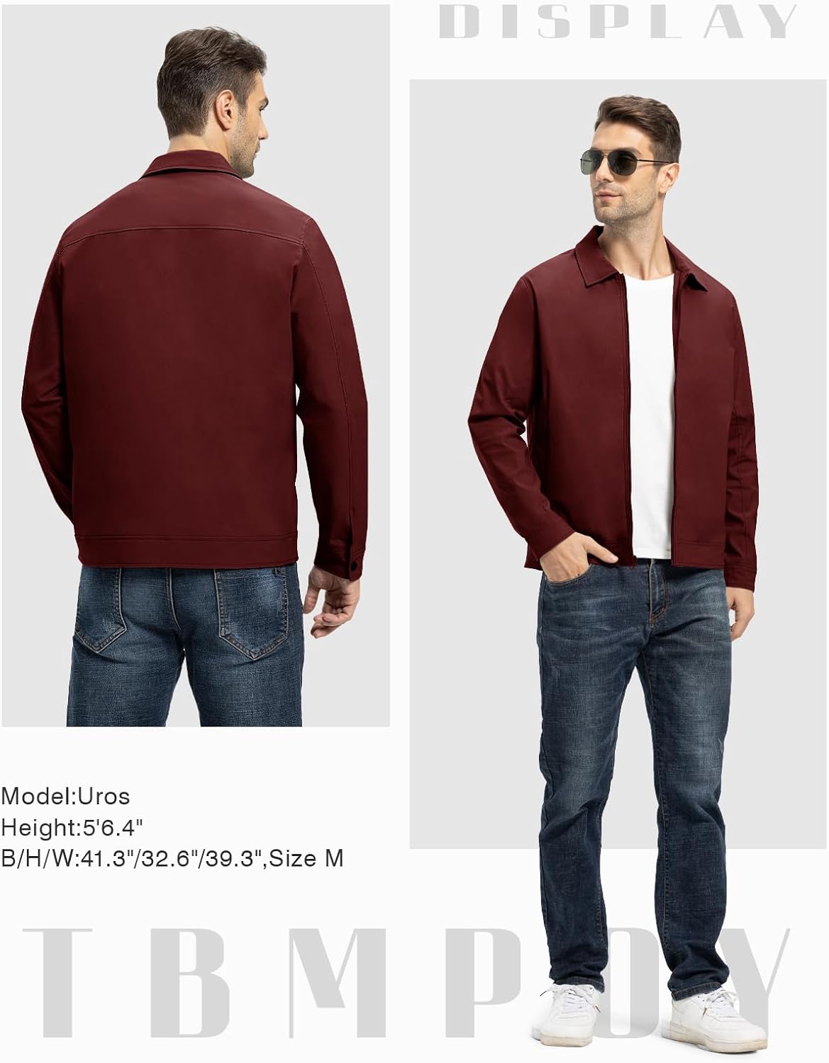 TBMPOY Mens Lightweight Jackets Light Windbreaker Full Zip Casual Work Jacket Golf Business Fall Track Coat with Pockets