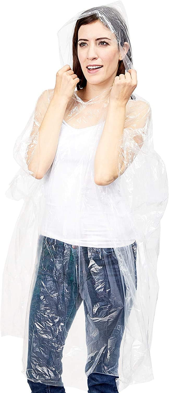 Juvale Raincoat Plastic Disposable Rain Ponchos with Hood - Bulk Emergency Rain Cover