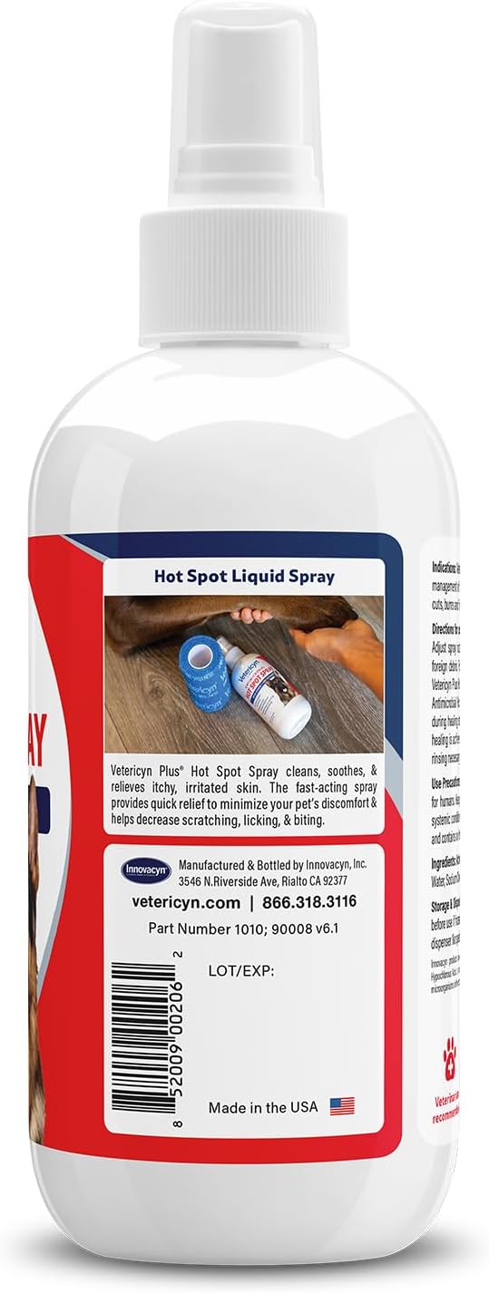 Vetericyn Plus Hot Spot Spray for Dogs Skin Sores and Irritations | Itch Relief for Dogs and Prevents Chewing and Licking at Skin, Safe for All Animals. 8 Ounces