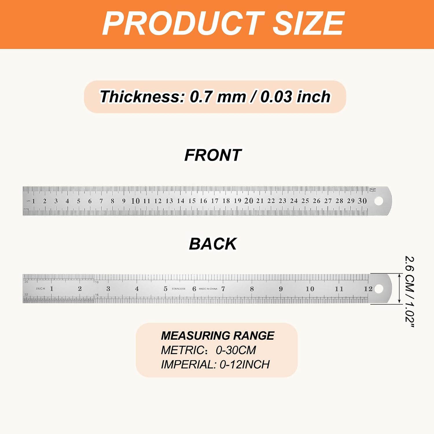 HARFINGTON 12 Pcs Steel Ruler 12" x1-1/32 Machinist Metal Ruler Carbon Steel Metric Straight Edge Measuring Tools 0.6mm Thick for Engineering Architect Drawing Home Office