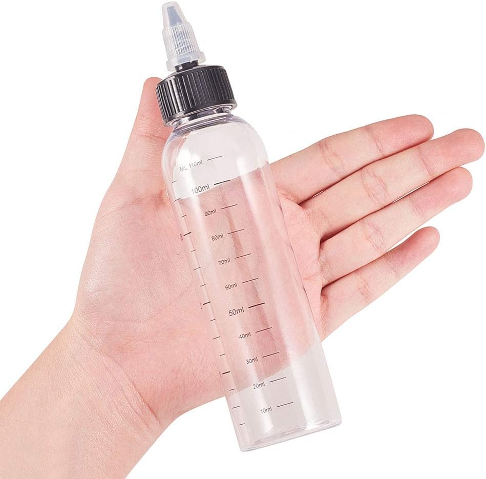 BENECREAT 12 Pack 110ml Transparent Plastic Dispensing Bottle with Twist Cap and Graduated Measurement for Liquids, Inks, Oils, Arts and Crafts
