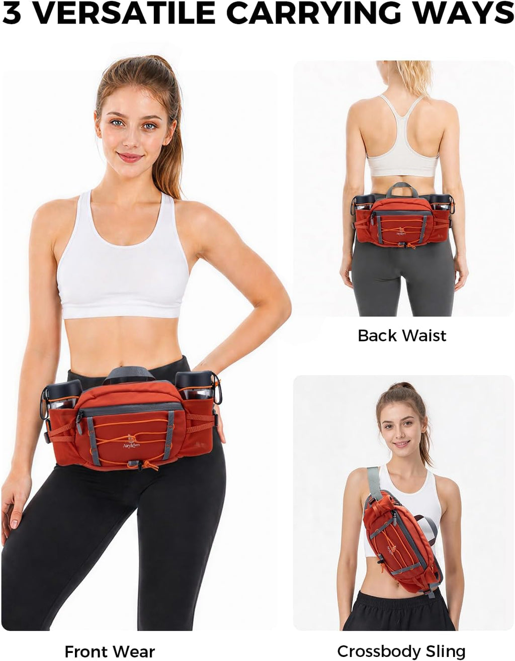 Fanny Pack with 2 Water Bottle Holder for Women Men, Waist Bag