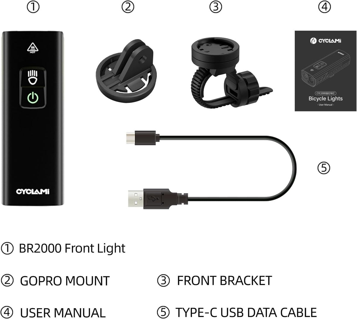 Bike Lights for Night Riding 2000 Lumen Compatible with Garmin/GoPro Mount Bike Headlight 5 Modes 4500mAh Aluminium Alloy IPX6 Waterproof Rechargeable Bicycle Lights Bike Headlight BR2000