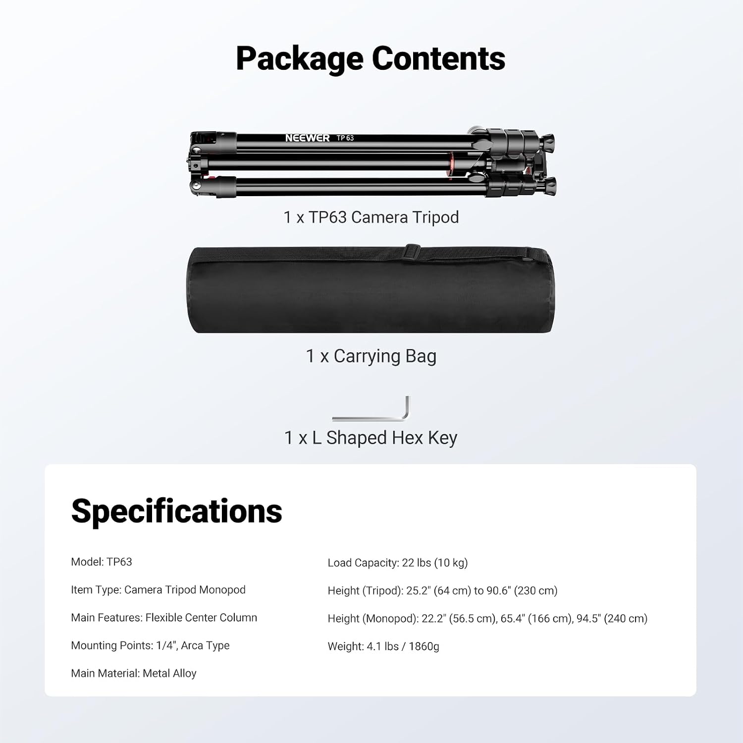 NEEWER 90 Inch Tall Overhead Horizontal Camera Tripod Monopod with Ball Head & Flexible Center Column, Metal DSLR Video Travel Stand, Arca Type QR Plate & Inverted Legs, Max Load 10 kg / 22 lbs, TP63