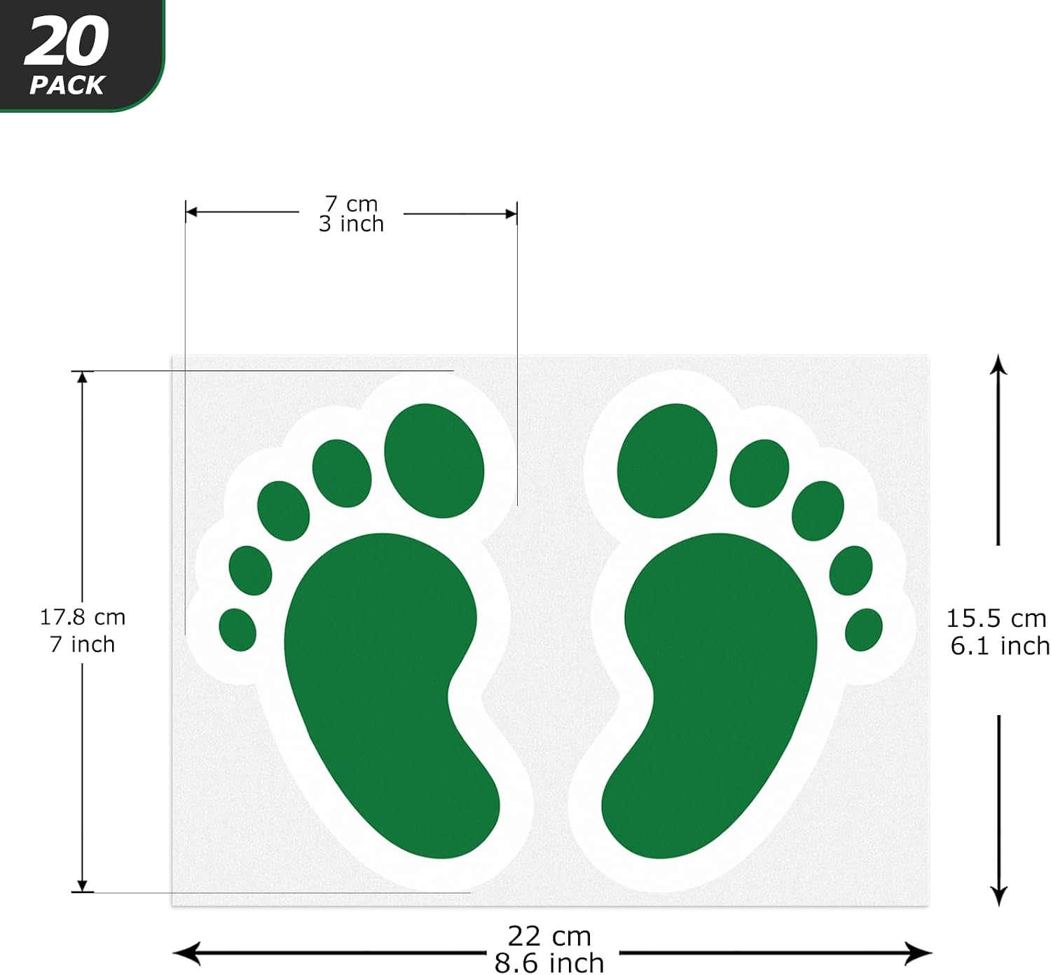 20 Pairs Green Footprint Stickers 4×6 in Classroom Floor Line Up