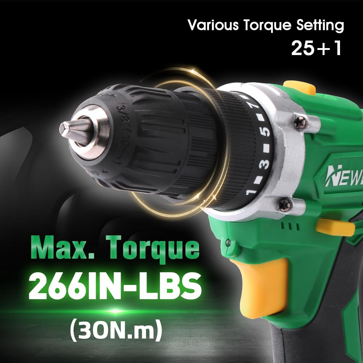 Power Drill Set - 21V MAX Power Drill Driver, Electric Cordless Drill with Battery and Charger, 3/8" Keyless Chuck, 2 Variable Speed, 25+1 Torque Setting Power Tools for Home and DIY Project