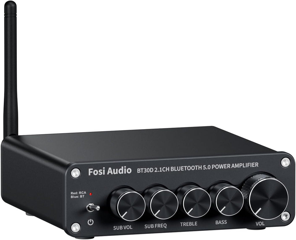 Fosi Audio BT30D Bluetooth 5.0 Stereo Audio Receiver Amplifier 2.1 Channel Mini Hi-Fi Class D Integrated Amp 50 Watt x2+100 Watt for Home Outdoor Passive Speakers/Subwoofer Powered Subwoofer