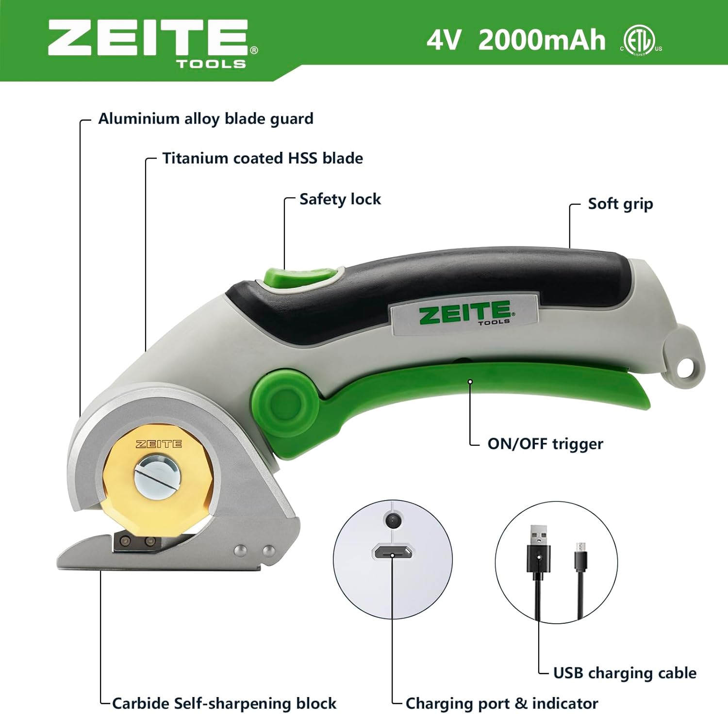 ZEITE Cordless Cardboard Box Cutter with Titanium Coated HSS Blades (Gray)