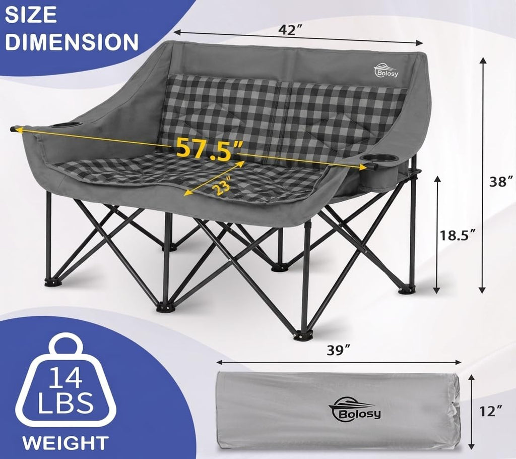 Bolosy Double Camping Chair Oversized Camping Loveseat