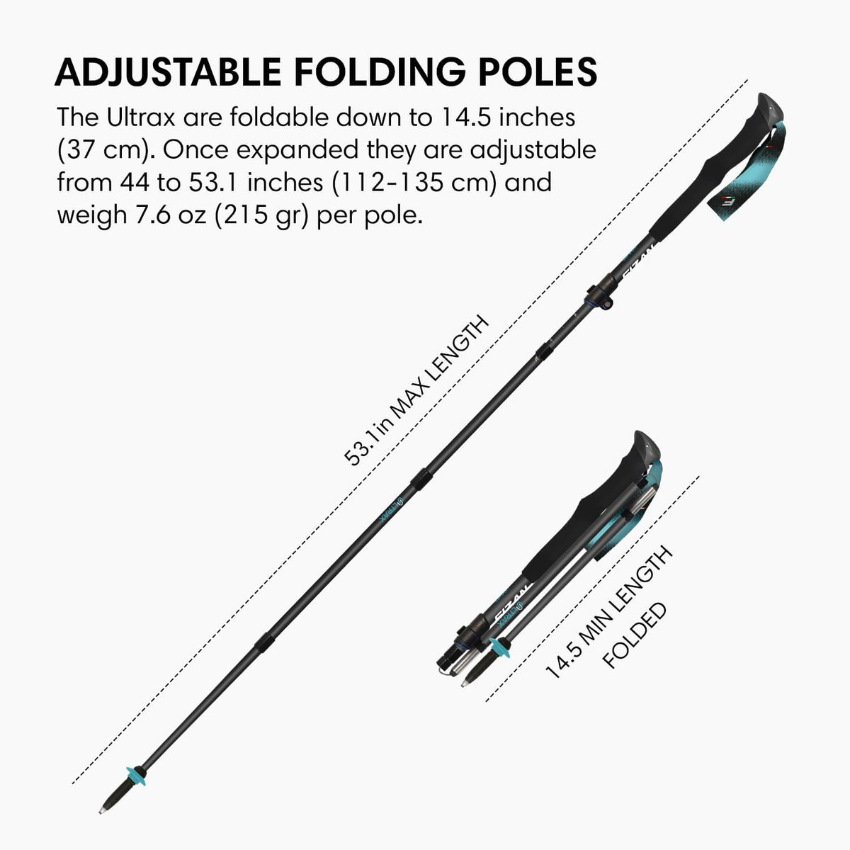 Fizan Ultrax Trekking Poles – Ultralight, Backpacking, Bikepacking, Hiking Trails, Collapsible to 14.5 in, Aluminum or Carbon Fiber
