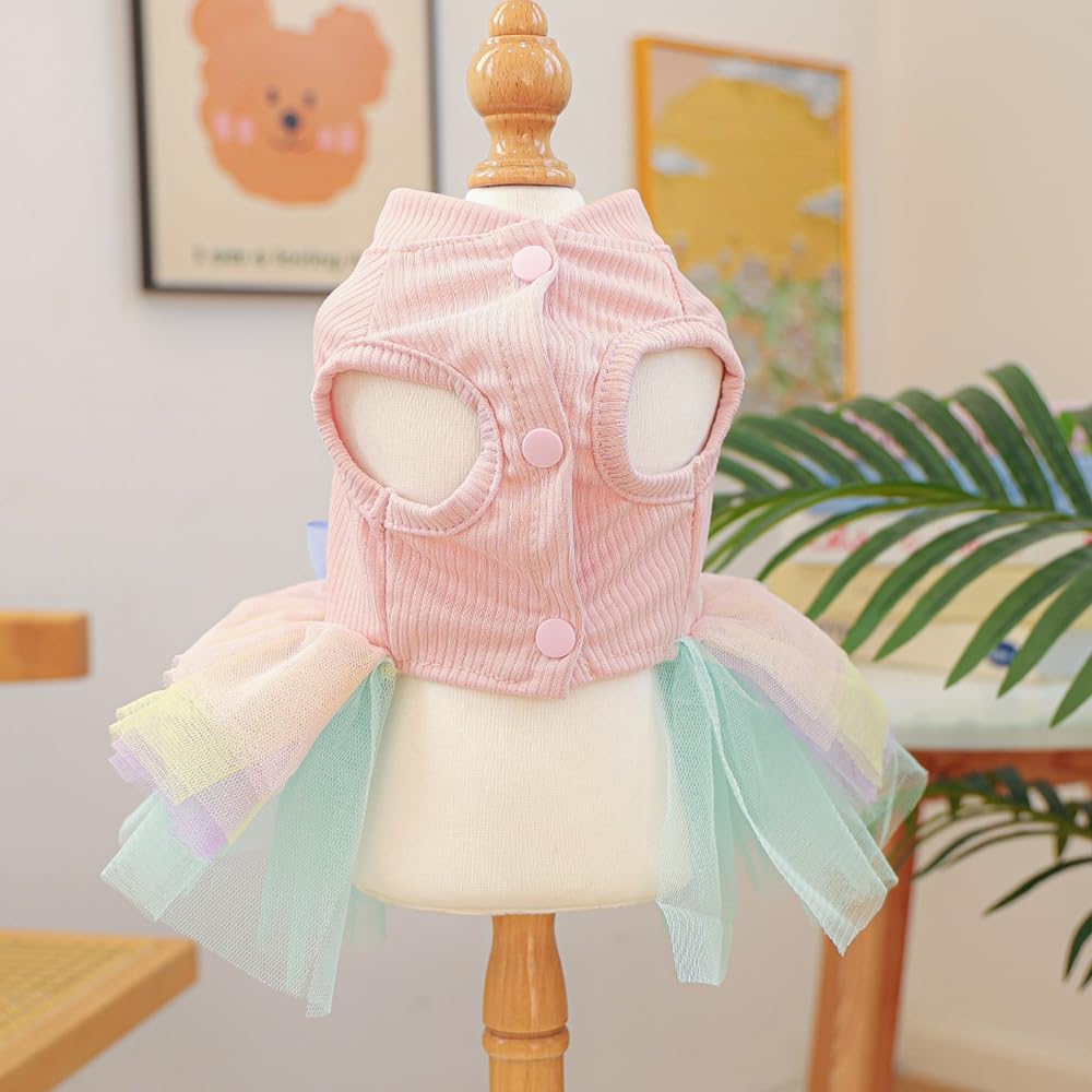 Pink Bunny Ears Dog Dress Spring Girl Puppy Clothes for Small Dog Easter Cat Dress for Cat Funny Tutu Dress Holiday Pet Outfit (Colorful, Medium)