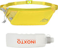 INOXTO Slim Running Belt Fanny Pack for Women and Men Sports Waist Bag Pack with 300ml Water Bottle for Running Walking Cycling Hiking Reflective Running Pouch Belt for All Phones (Yellow)