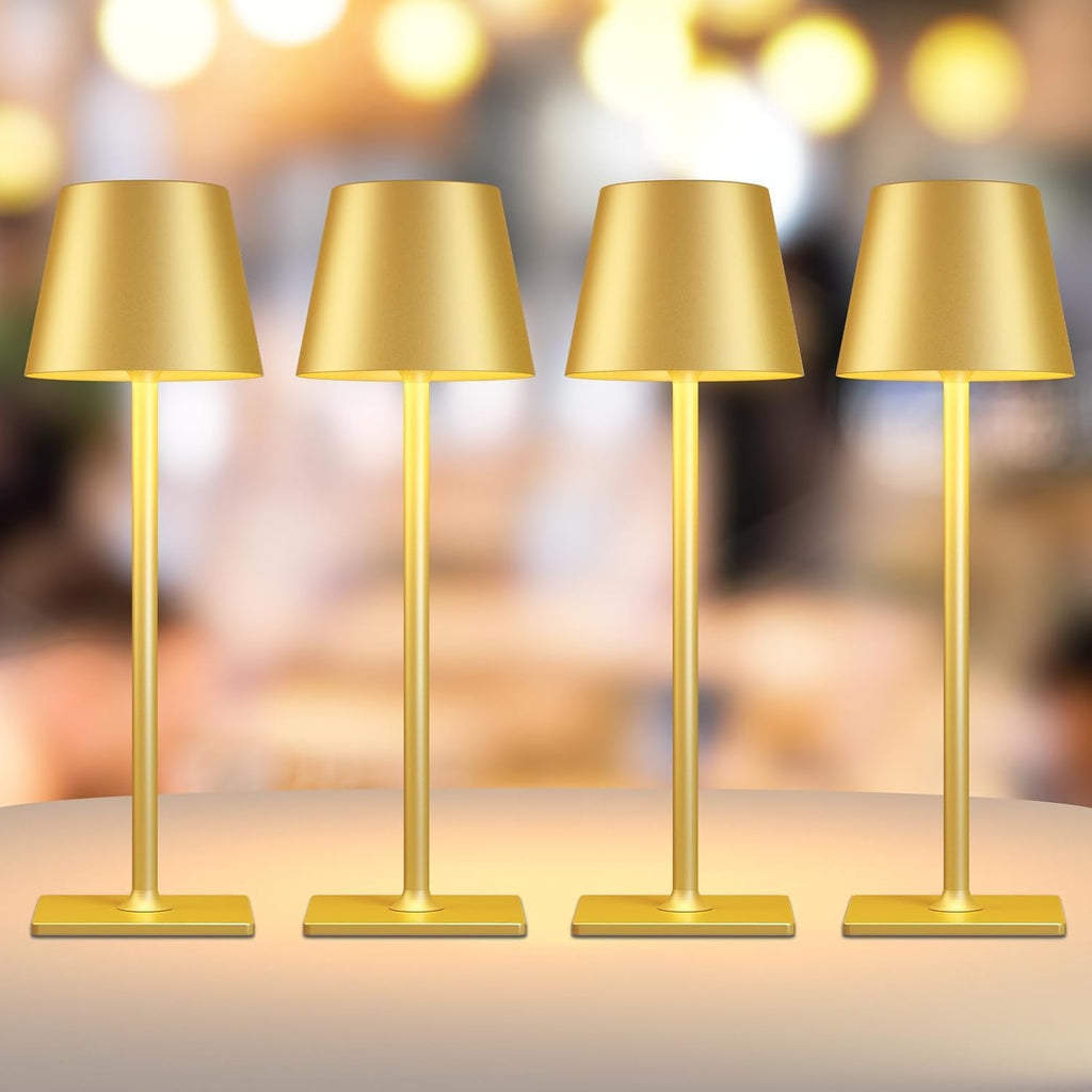 Yogaret 4 Pack Gold Rechargeable Led Cordless Table Lamps,Cordless Lamp with 6000mAh Battery Operated,Wireless Lamp for Restaurant Home Dinner Dining Kitchen Outdoor Patio,Waterproof & Portable