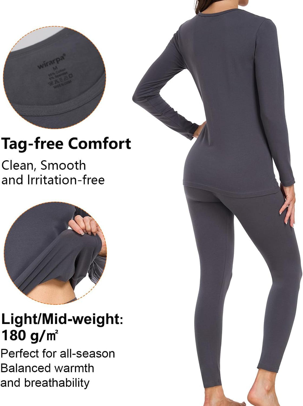 wirarpa Women's Cotton Thermal Underwear Set Long Johns Base Layer Set