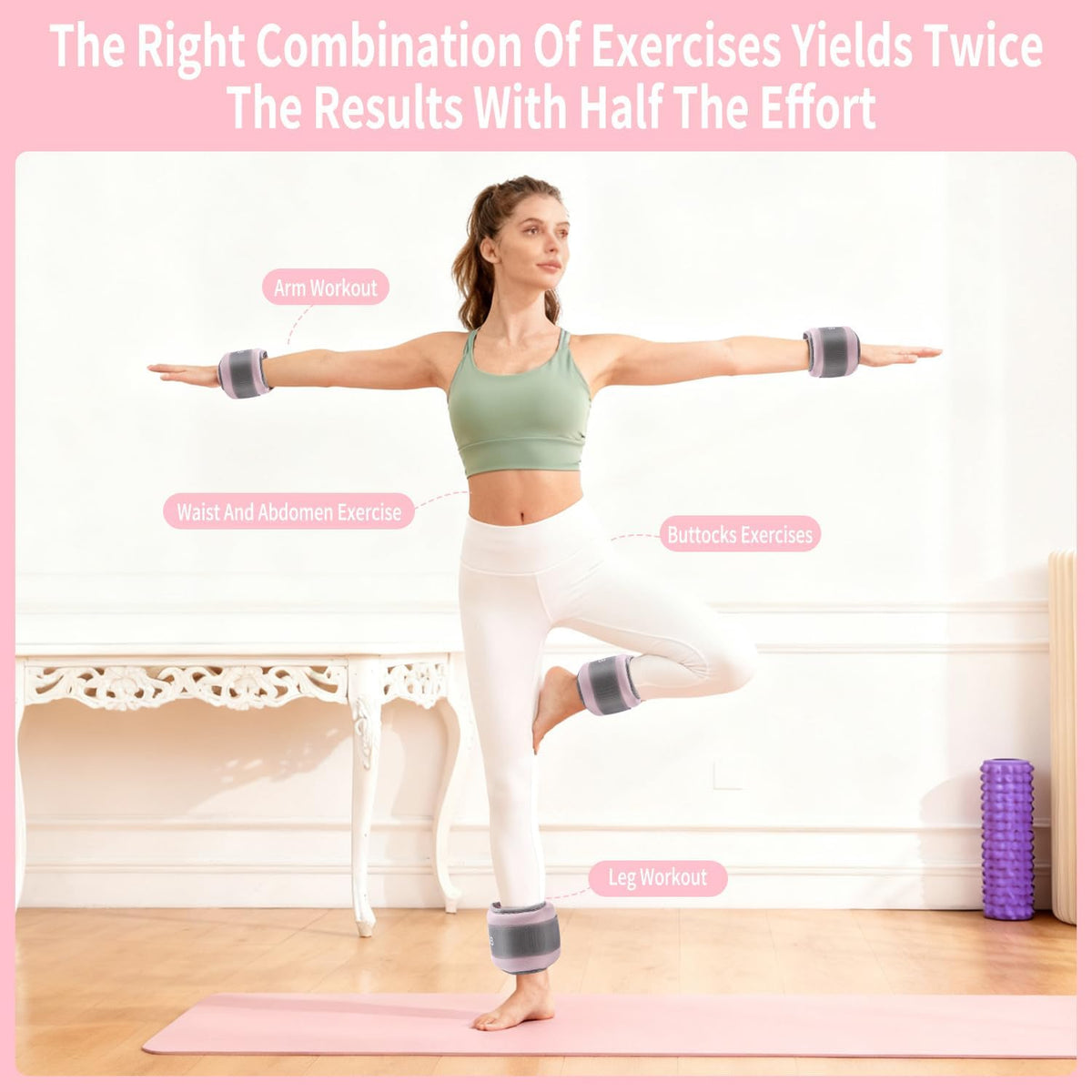 Ankle Weights for Women & Kids - 0.5LB/1LB Each Wrist/Ankle Weight Pair (1LB/2LB Total) Adjustable Arm/Leg Weights for Walking, Running, Pilates, Home Workout with Comfortable Straps (Pink)